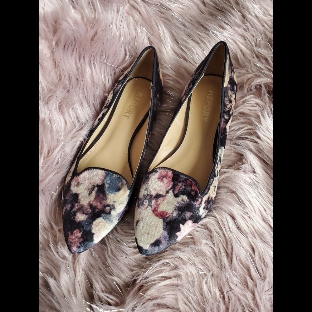 Report velvet floral flats size 10 pointed toe